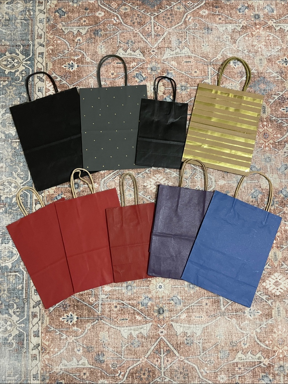 Bundle Set of 9 Colorful Assorted Gift Bags - Black, Red, Blue, Purple, Gold